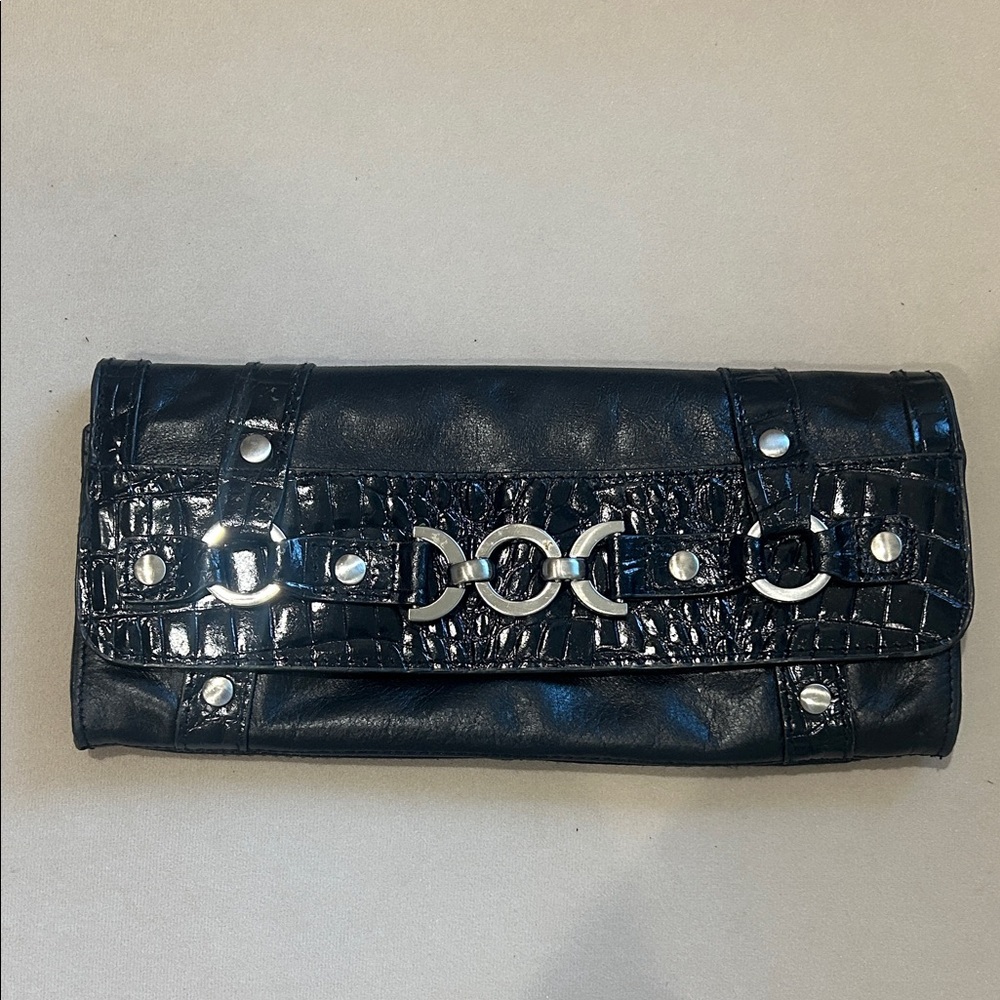 Chic Black Clutch with Silver Detailing